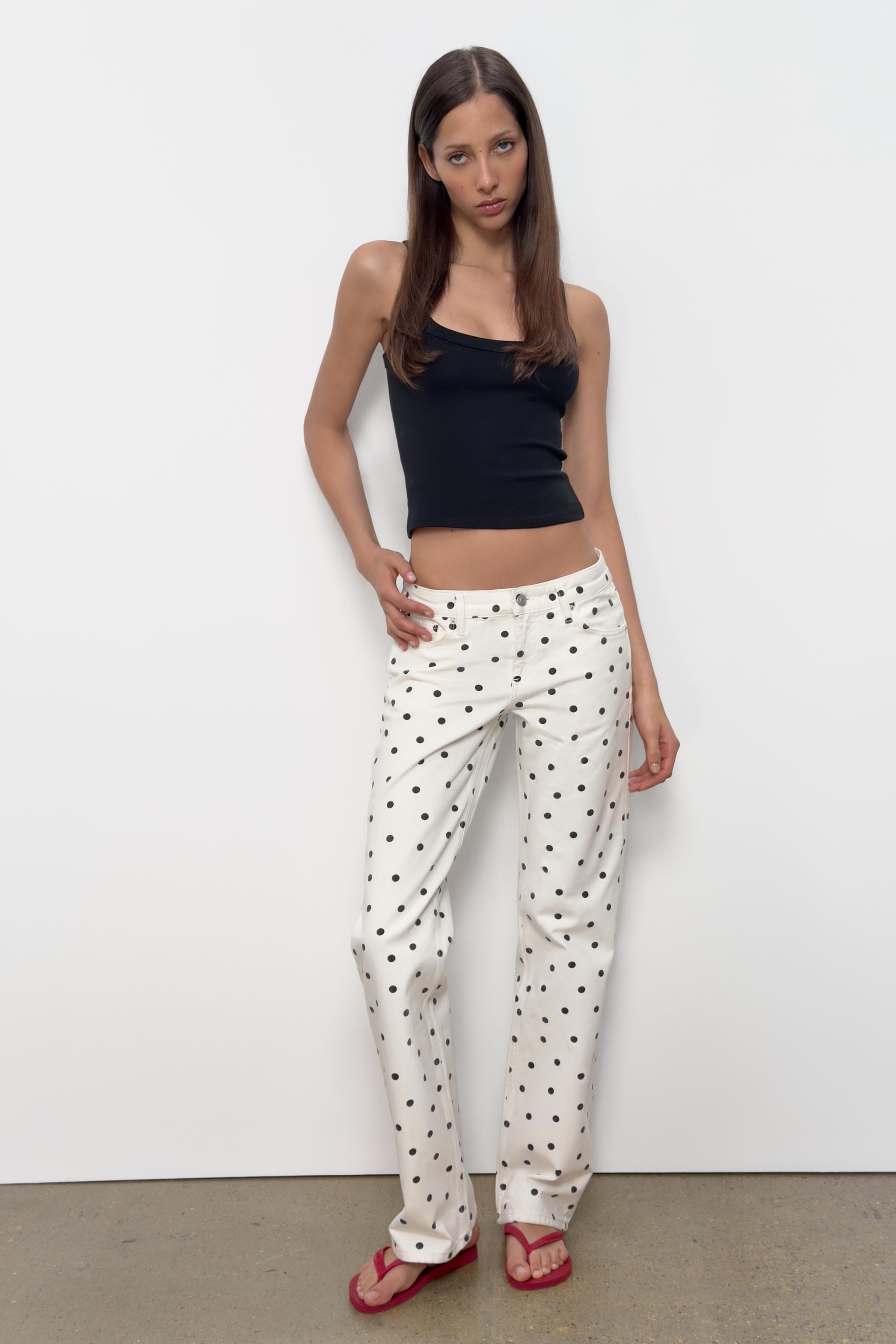TRF LOW RISE WIDE LEG POLKA DOT JEANS
